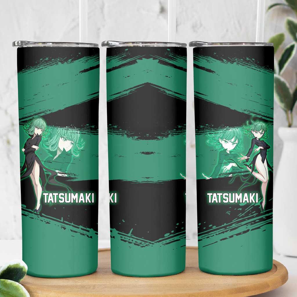 Tatsumaki One Punch Man Anime Green and Black Theme Skinny Tumbler with Psychic Power Effects and Bold - The Mazicc