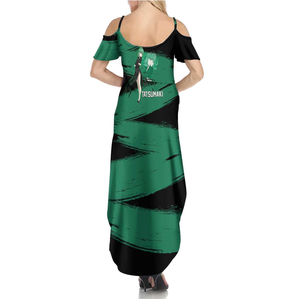 Tatsumaki One Punch Man Anime Green and Black Theme Summer Maxi Dress with Psychic Power Effects and Bold - The Mazicc
