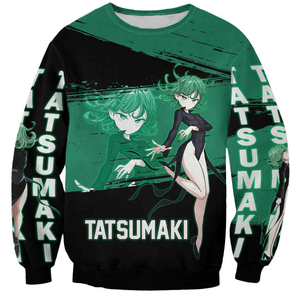 Tatsumaki One Punch Man Anime Green and Black Theme Sweatshirt with Psychic Power Effects and Bold - The Mazicc