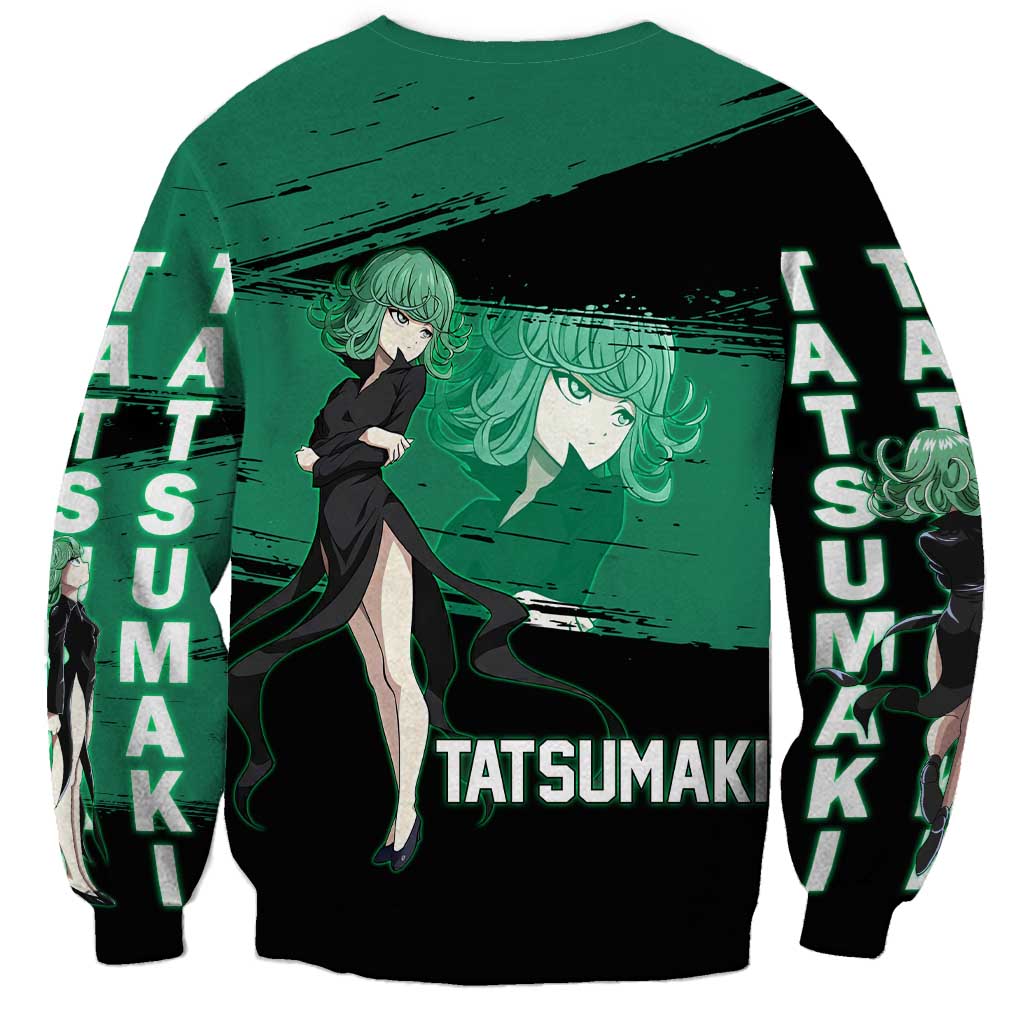 Tatsumaki One Punch Man Anime Green and Black Theme Sweatshirt with Psychic Power Effects and Bold - The Mazicc