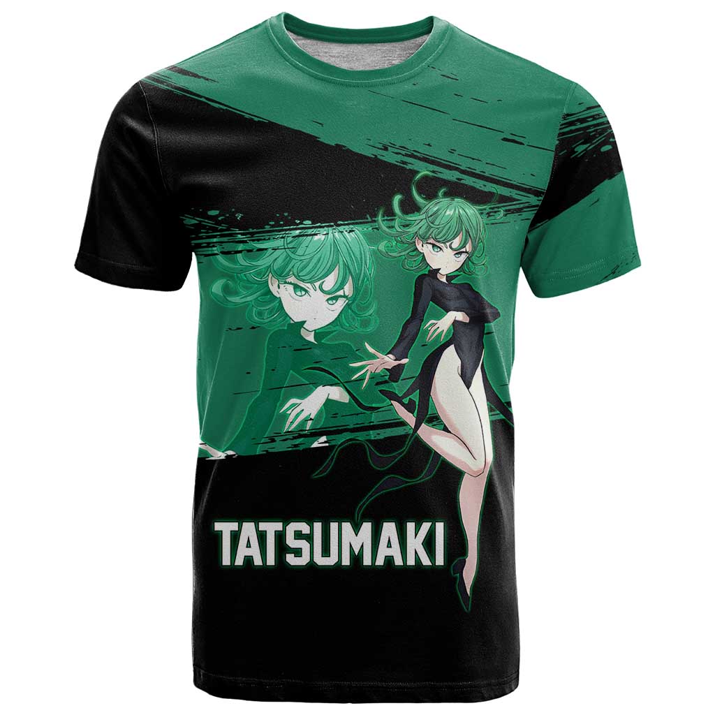 Tatsumaki One Punch Man Anime Green and Black Theme T Shirt with Psychic Power Effects and Bold - The Mazicc
