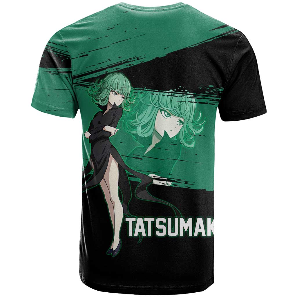 Tatsumaki One Punch Man Anime Green and Black Theme T Shirt with Psychic Power Effects and Bold - The Mazicc