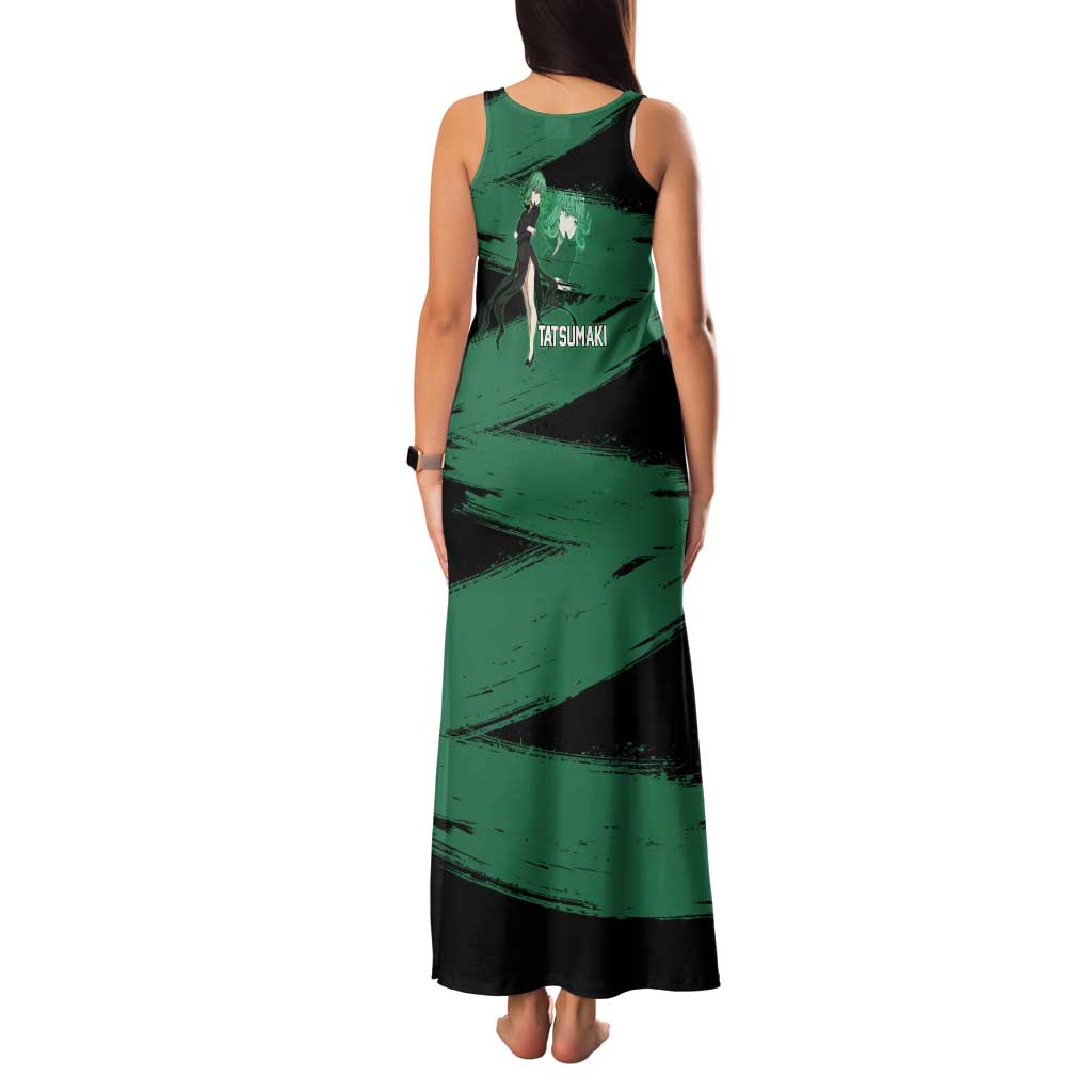 Tatsumaki One Punch Man Anime Green and Black Theme Tank Maxi Dress with Psychic Power Effects and Bold - The Mazicc