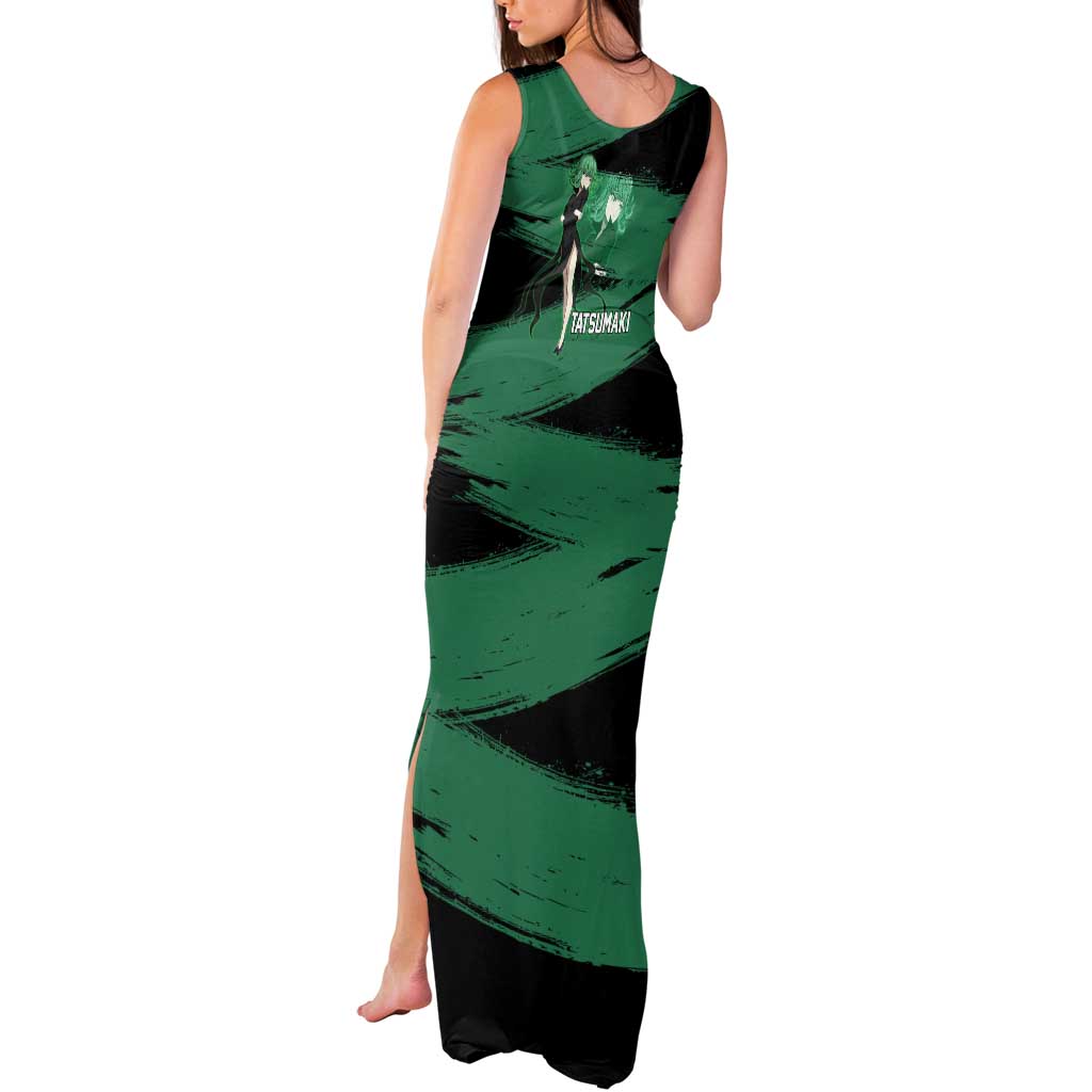 Tatsumaki One Punch Man Anime Green and Black Theme Tank Maxi Dress with Psychic Power Effects and Bold - The Mazicc