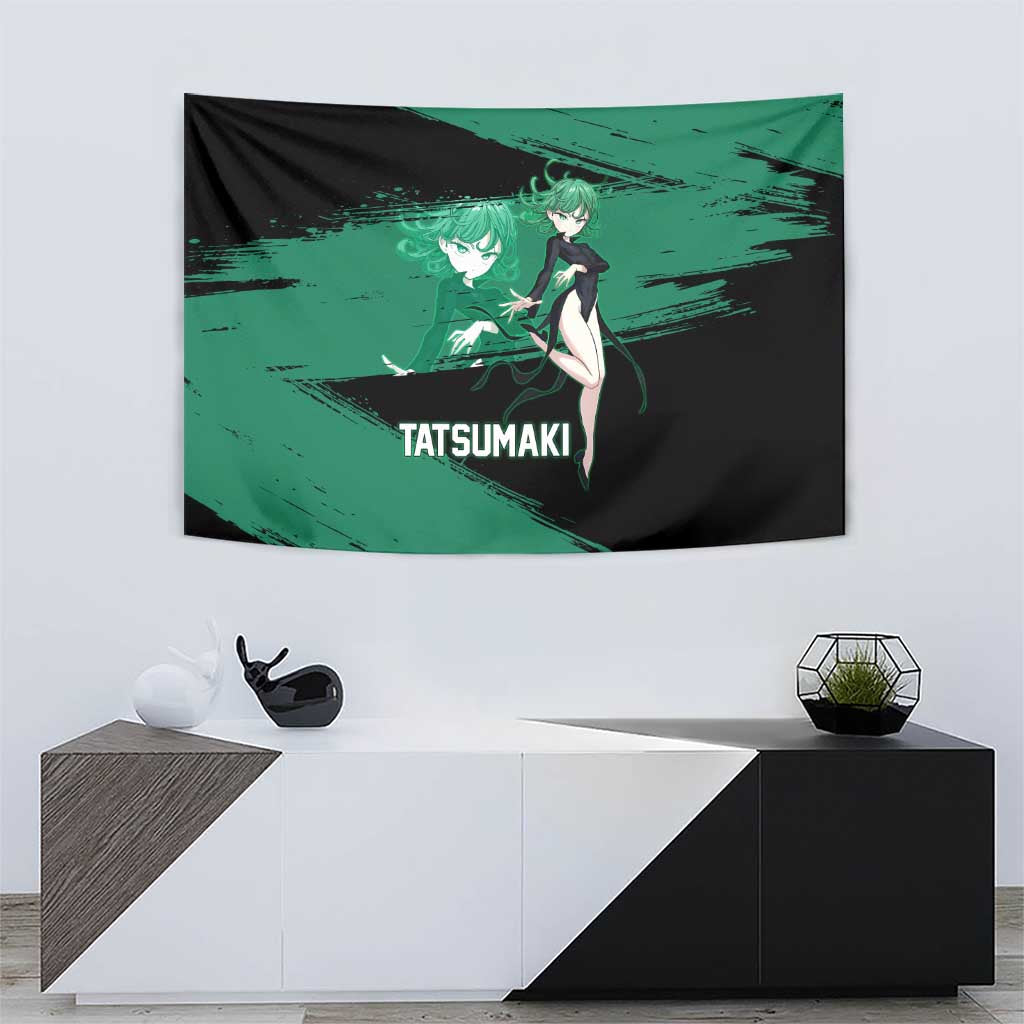 Tatsumaki One Punch Man Anime Green and Black Theme Tapestry with Psychic Power Effects and Bold - The Mazicc