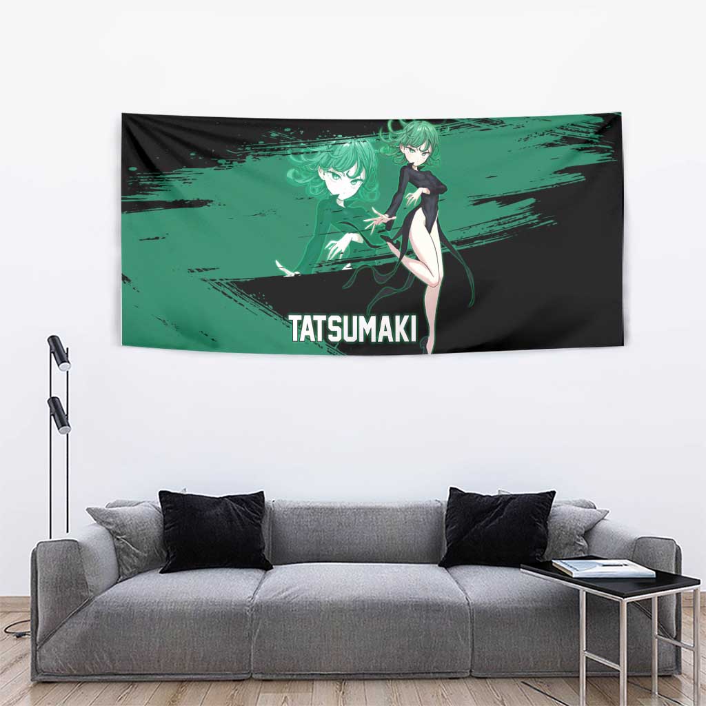 Tatsumaki One Punch Man Anime Green and Black Theme Tapestry with Psychic Power Effects and Bold - The Mazicc