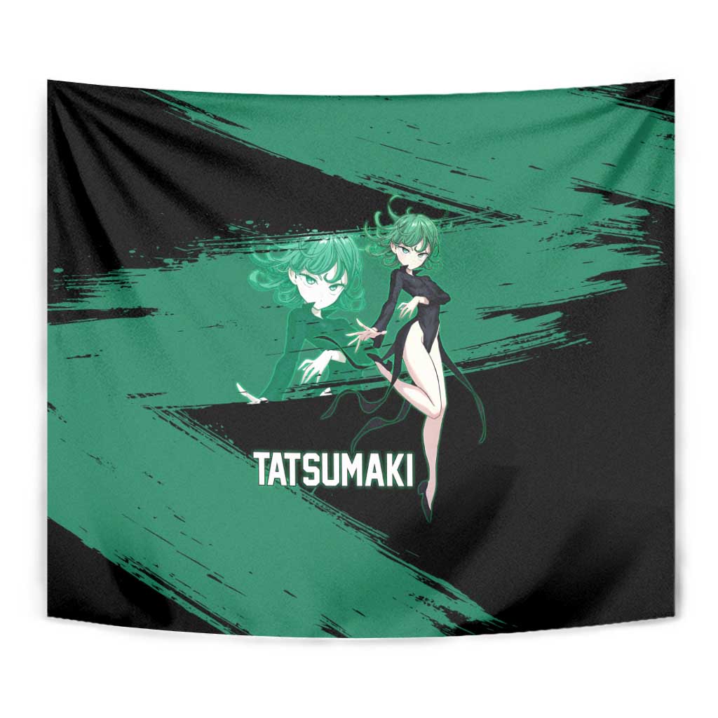 Tatsumaki One Punch Man Anime Green and Black Theme Tapestry with Psychic Power Effects and Bold - The Mazicc