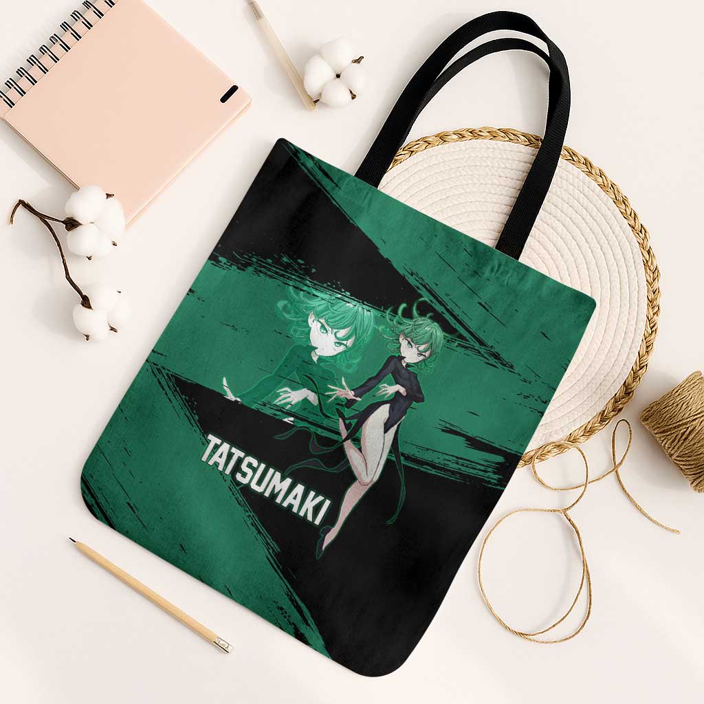 Tatsumaki One Punch Man Anime Green and Black Theme Tote Bag with Psychic Power Effects and Bold - The Mazicc