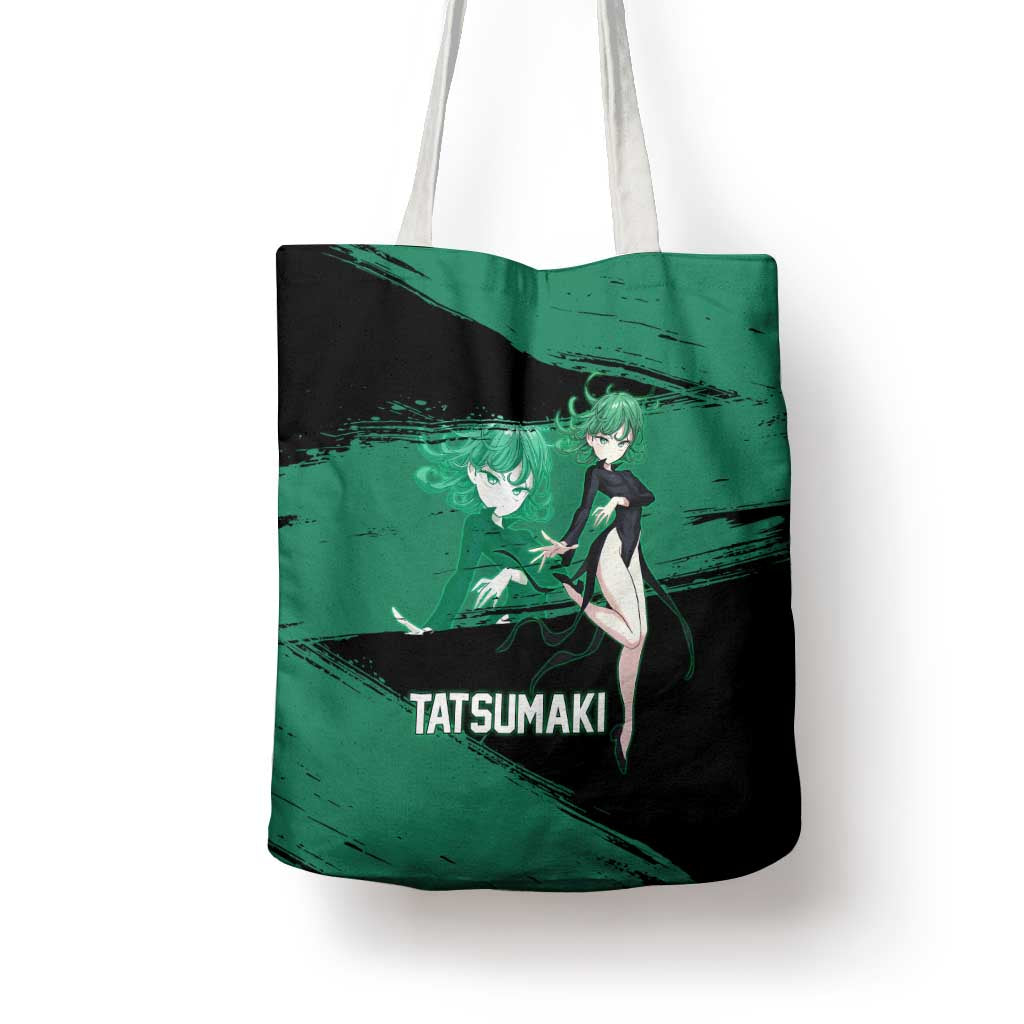 Tatsumaki One Punch Man Anime Green and Black Theme Tote Bag with Psychic Power Effects and Bold - The Mazicc