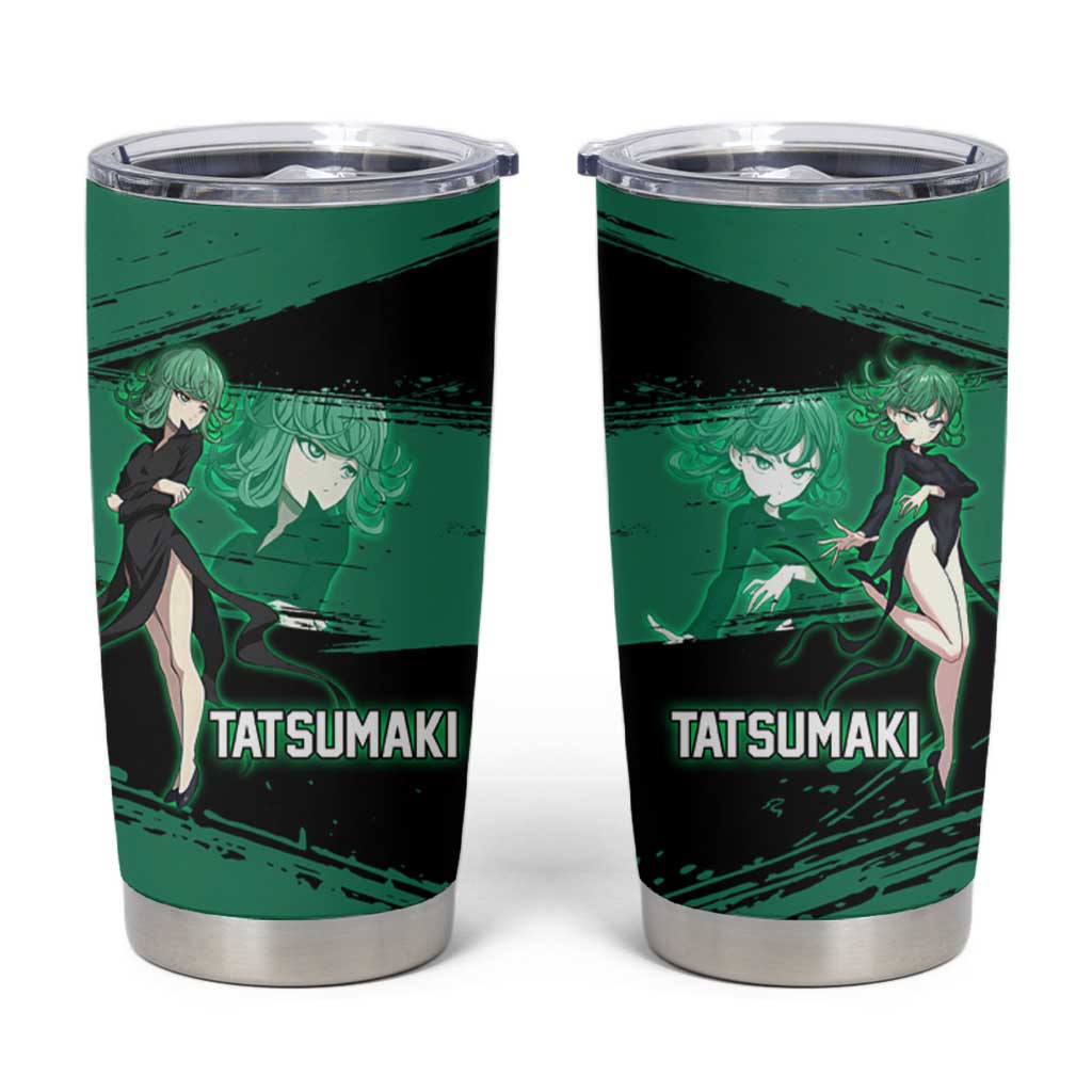 Tatsumaki One Punch Man Anime Green and Black Theme Tumbler Cup with Psychic Power Effects and Bold - The Mazicc