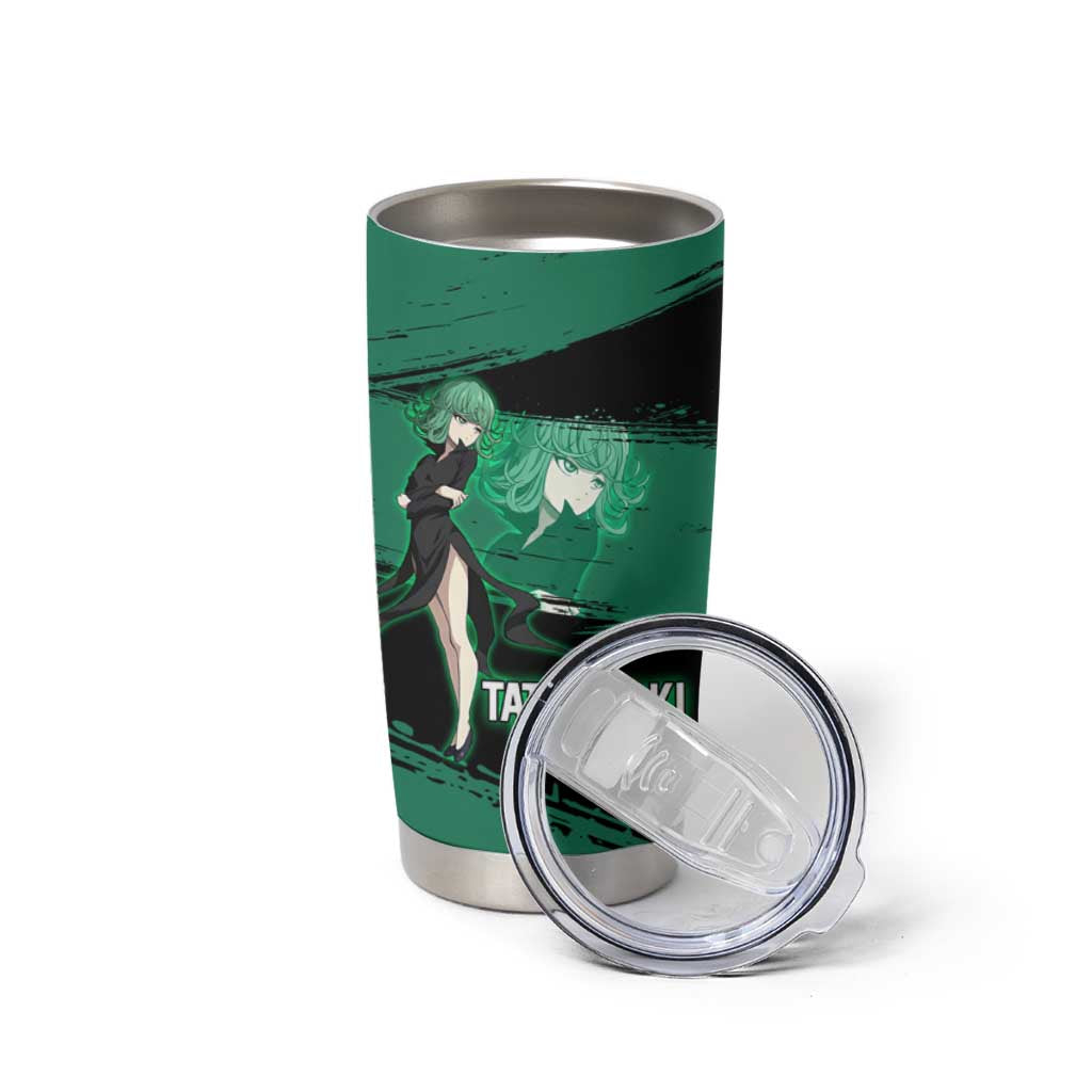 Tatsumaki One Punch Man Anime Green and Black Theme Tumbler Cup with Psychic Power Effects and Bold - The Mazicc
