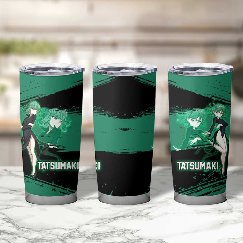 Tatsumaki One Punch Man Anime Green and Black Theme Tumbler Cup with Psychic Power Effects and Bold - The Mazicc