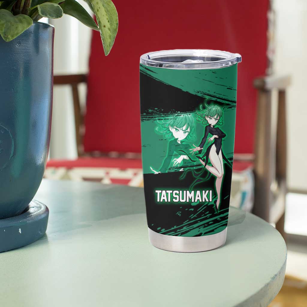 Tatsumaki One Punch Man Anime Green and Black Theme Tumbler Cup with Psychic Power Effects and Bold - The Mazicc