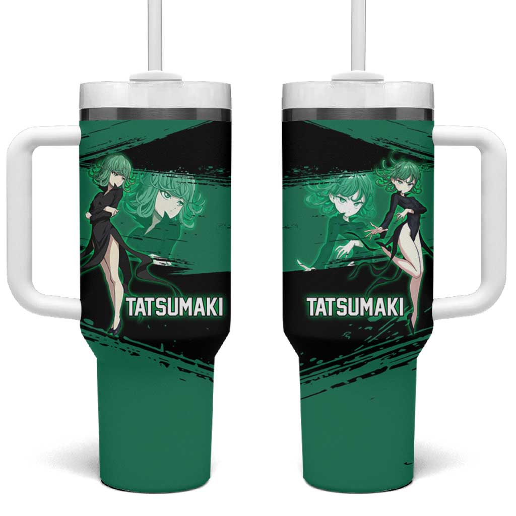Tatsumaki One Punch Man Anime Green and Black Theme Tumbler With Handle with Psychic Power Effects and Bold - The Mazicc