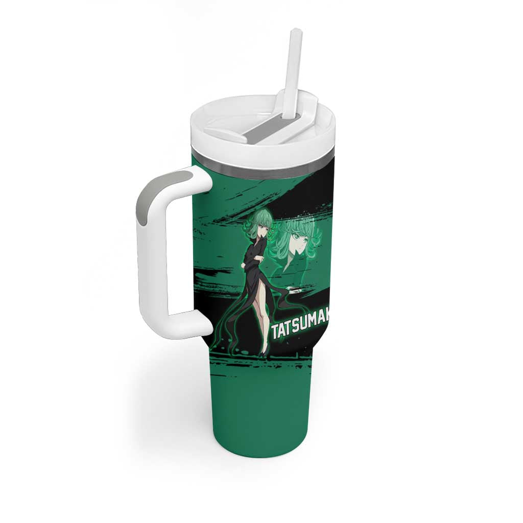 Tatsumaki One Punch Man Anime Green and Black Theme Tumbler With Handle with Psychic Power Effects and Bold - The Mazicc