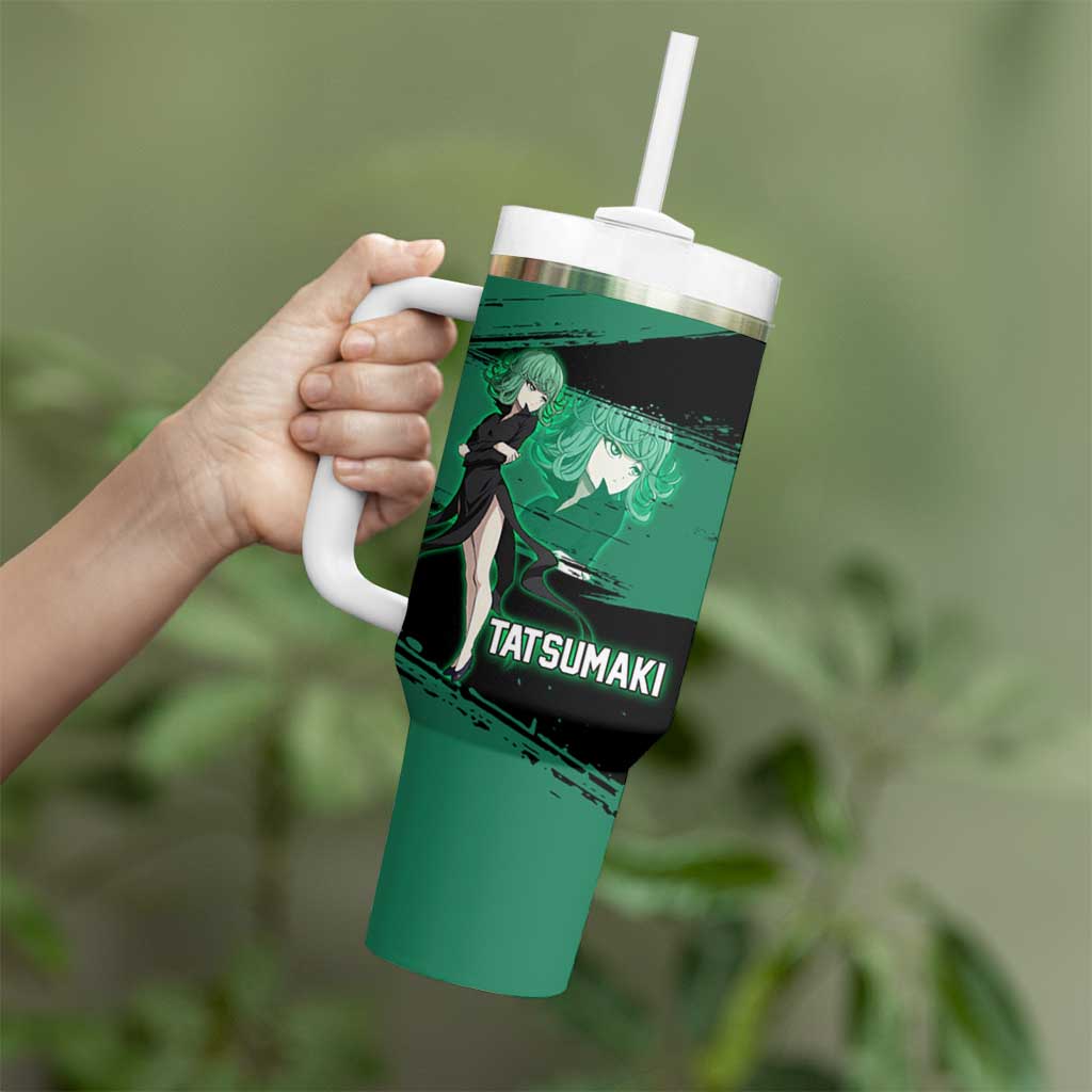 Tatsumaki One Punch Man Anime Green and Black Theme Tumbler With Handle with Psychic Power Effects and Bold - The Mazicc