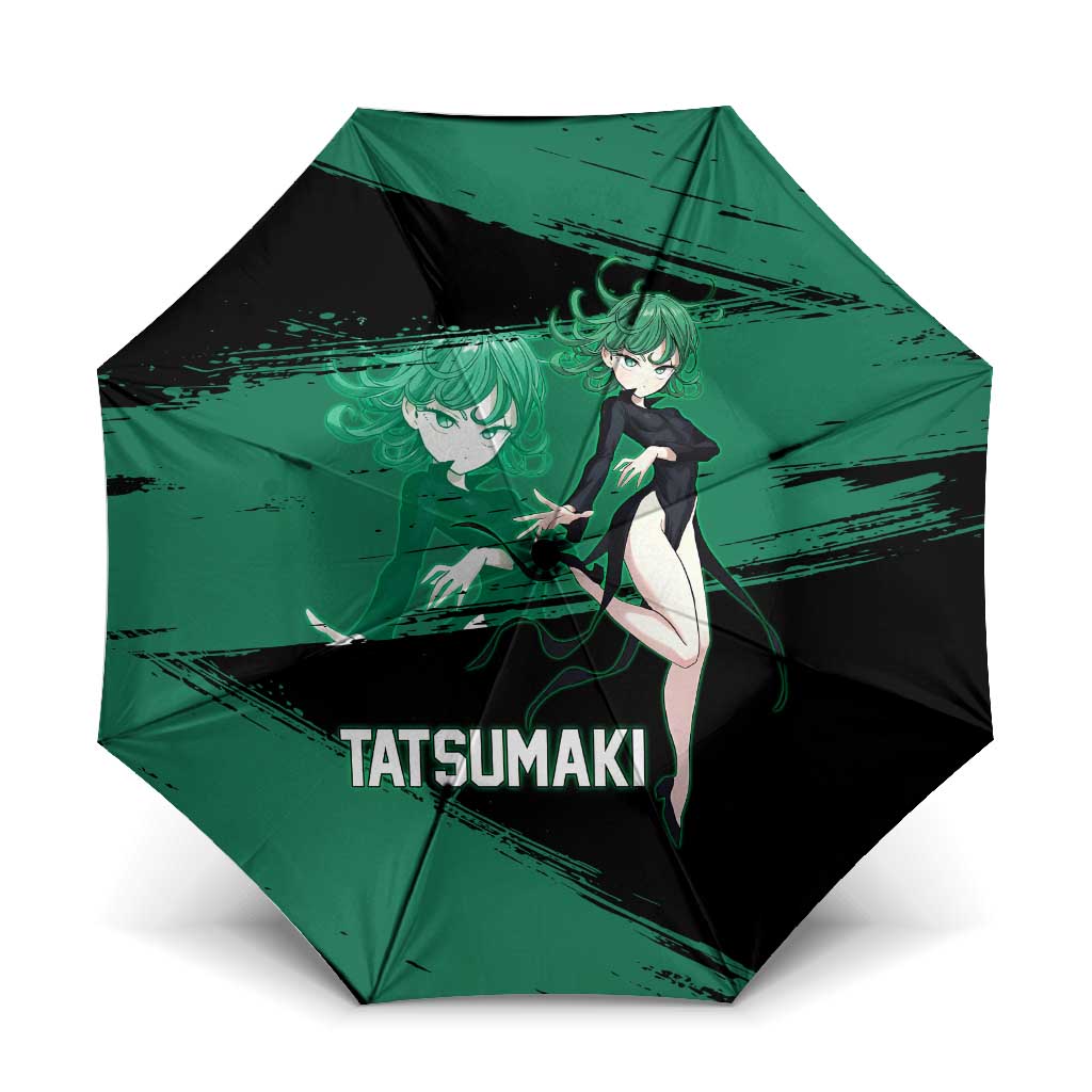 Tatsumaki One Punch Man Anime Green and Black Theme Umbrella with Psychic Power Effects and Bold - The Mazicc