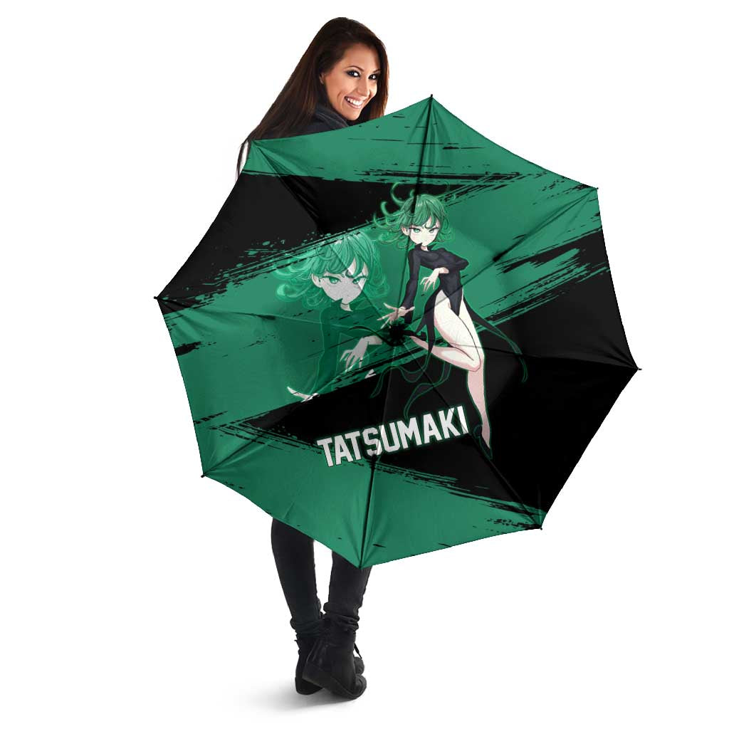 Tatsumaki One Punch Man Anime Green and Black Theme Umbrella with Psychic Power Effects and Bold - The Mazicc