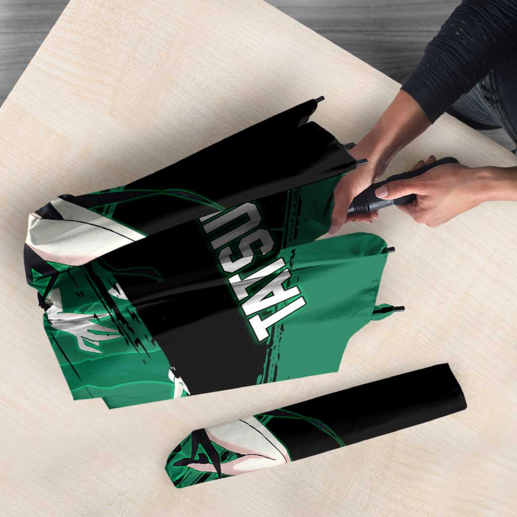 Tatsumaki One Punch Man Anime Green and Black Theme Umbrella with Psychic Power Effects and Bold - The Mazicc