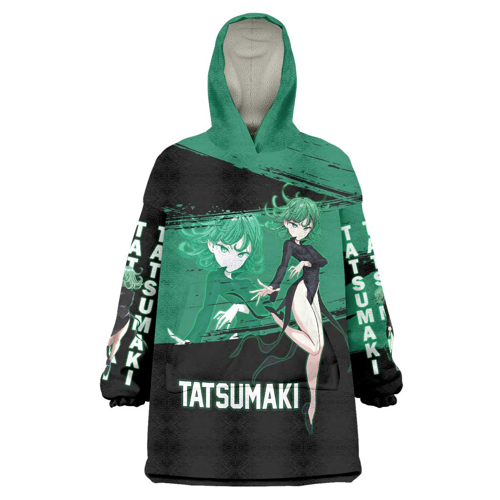 Tatsumaki One Punch Man Anime Green and Black Theme Wearable Blanket Hoodie with Psychic Power Effects and Bold - The Mazicc