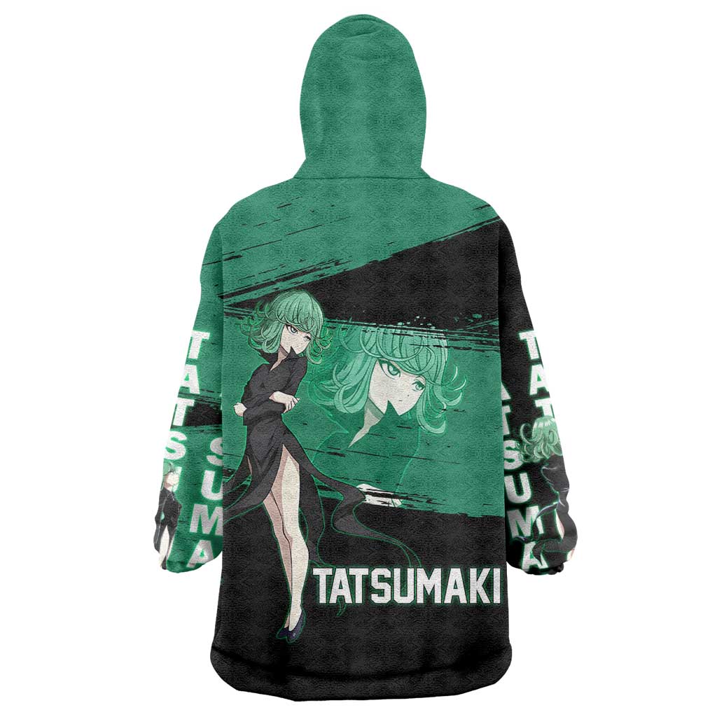Tatsumaki One Punch Man Anime Green and Black Theme Wearable Blanket Hoodie with Psychic Power Effects and Bold - The Mazicc
