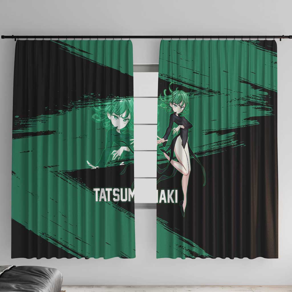 Tatsumaki One Punch Man Anime Green and Black Theme Window Curtain with Psychic Power Effects and Bold - The Mazicc