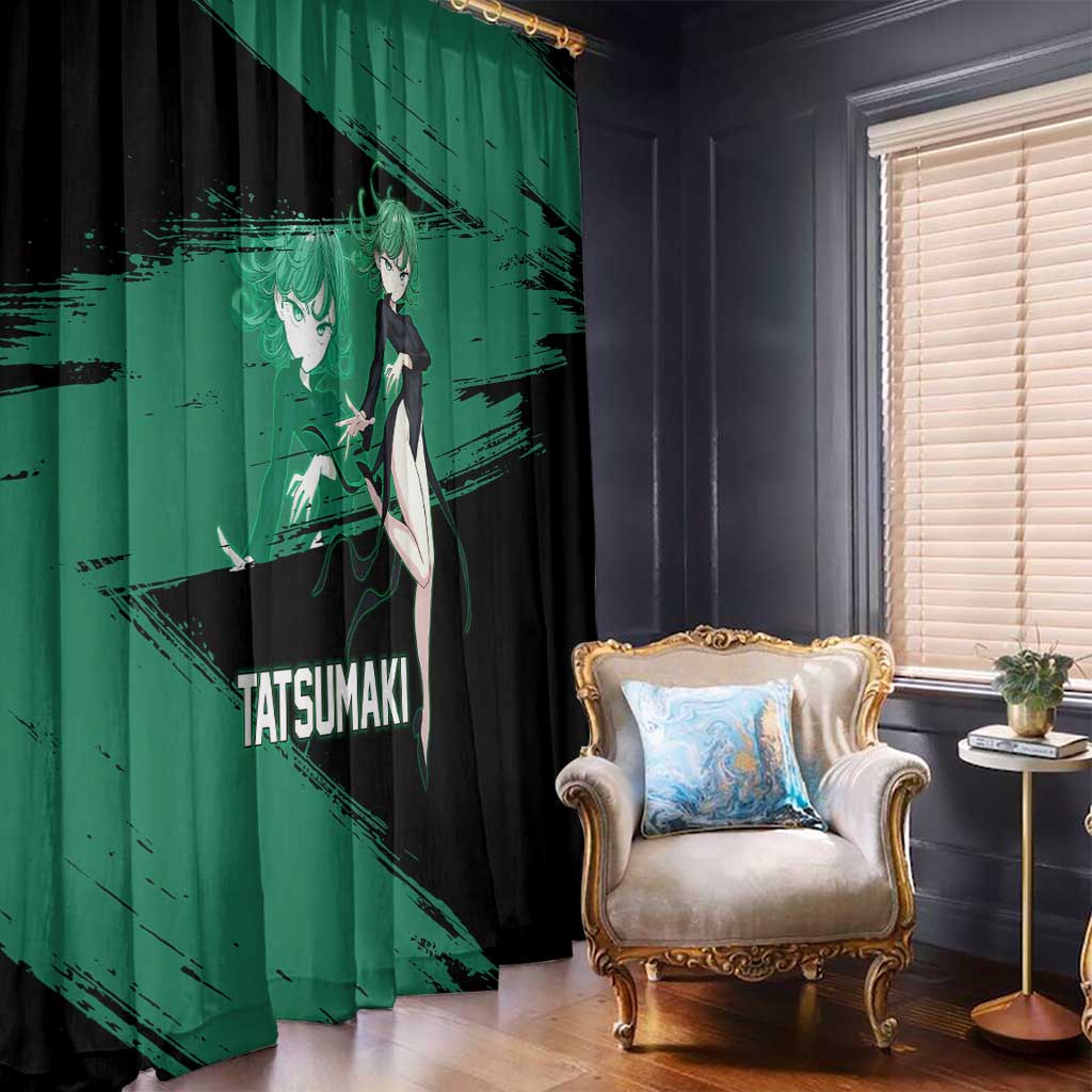 Tatsumaki One Punch Man Anime Green and Black Theme Window Curtain with Psychic Power Effects and Bold - The Mazicc