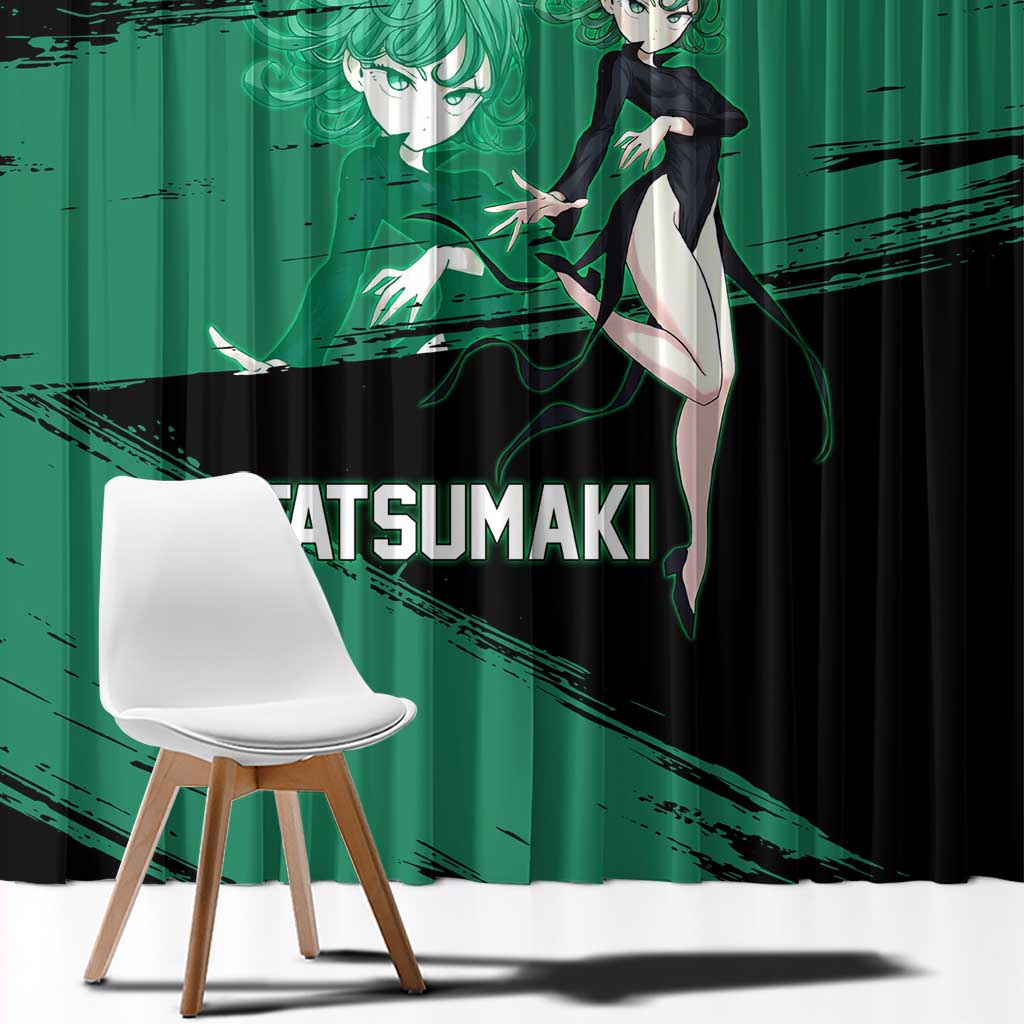 Tatsumaki One Punch Man Anime Green and Black Theme Window Curtain with Psychic Power Effects and Bold - The Mazicc