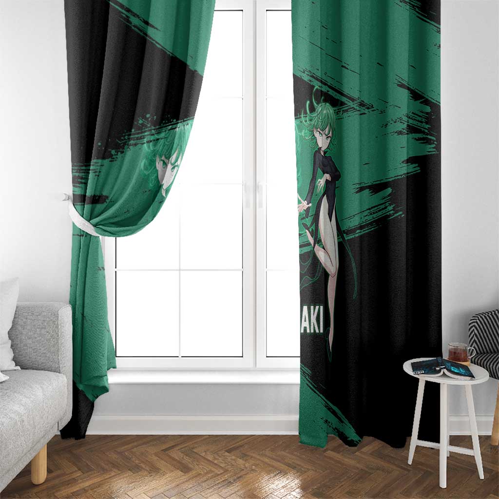 Tatsumaki One Punch Man Anime Green and Black Theme Window Curtain with Psychic Power Effects and Bold - The Mazicc