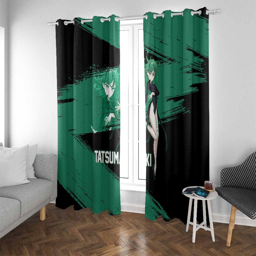 Tatsumaki One Punch Man Anime Green and Black Theme Window Curtain with Psychic Power Effects and Bold - The Mazicc