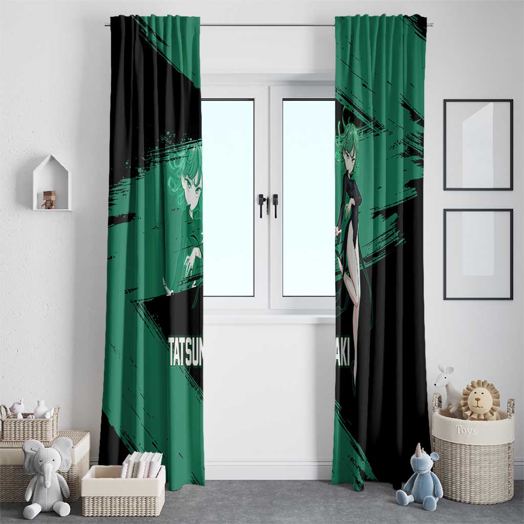 Tatsumaki One Punch Man Anime Green and Black Theme Window Curtain with Psychic Power Effects and Bold - The Mazicc