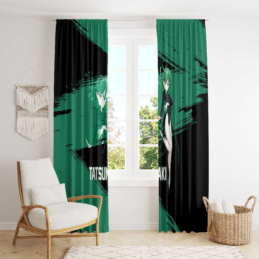 Tatsumaki One Punch Man Anime Green and Black Theme Window Curtain with Psychic Power Effects and Bold - The Mazicc