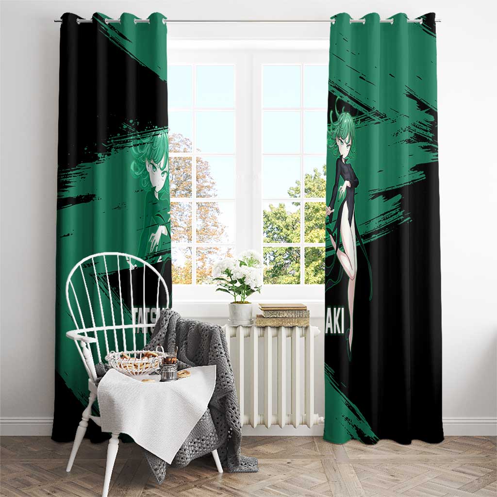 Tatsumaki One Punch Man Anime Green and Black Theme Window Curtain with Psychic Power Effects and Bold - The Mazicc