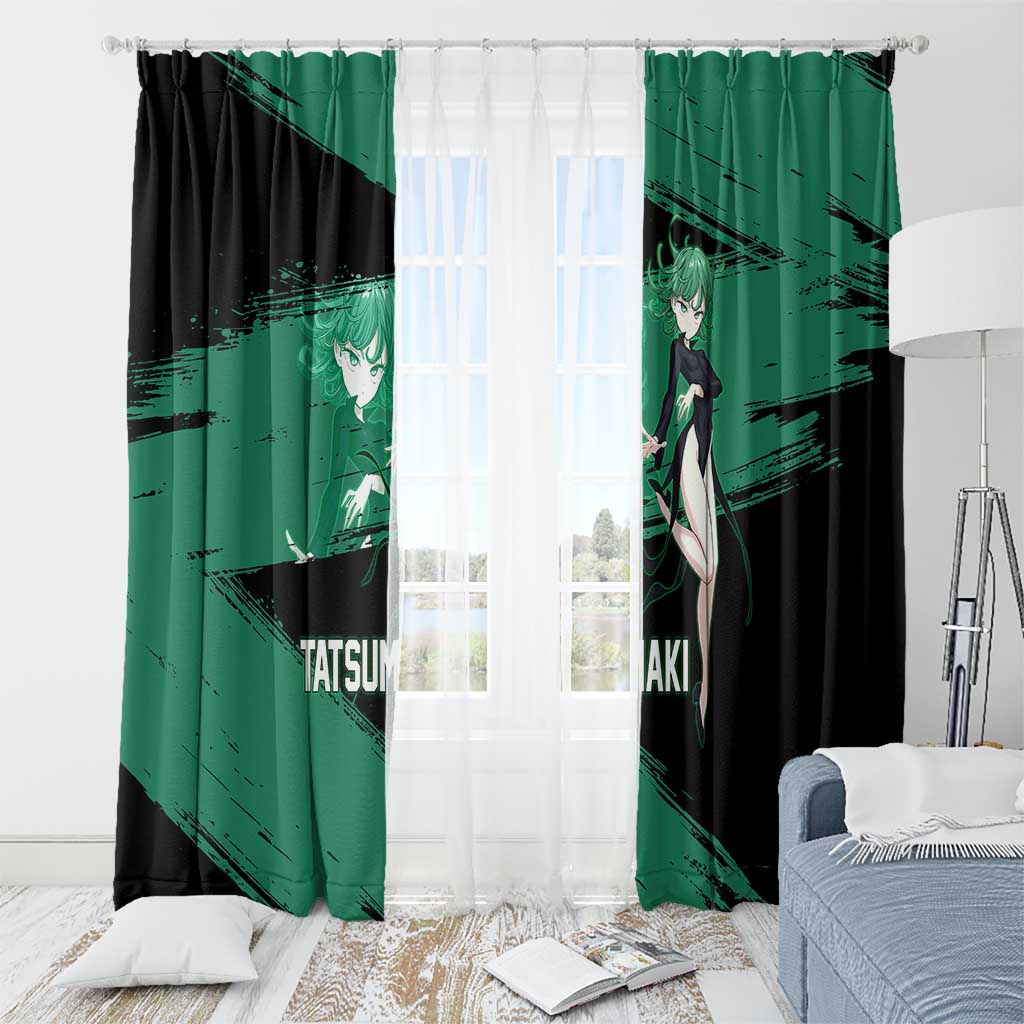 Tatsumaki One Punch Man Anime Green and Black Theme Window Curtain with Psychic Power Effects and Bold - The Mazicc