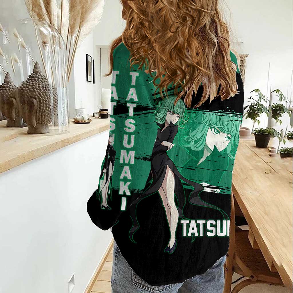 Tatsumaki One Punch Man Anime Green and Black Theme Women Casual Shirt with Psychic Power Effects and Bold - The Mazicc