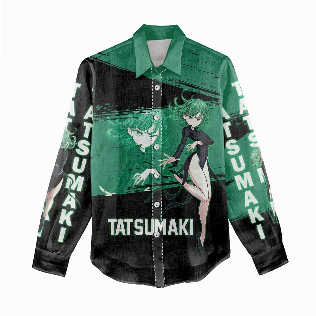 Tatsumaki One Punch Man Anime Green and Black Theme Women Casual Shirt with Psychic Power Effects and Bold - The Mazicc