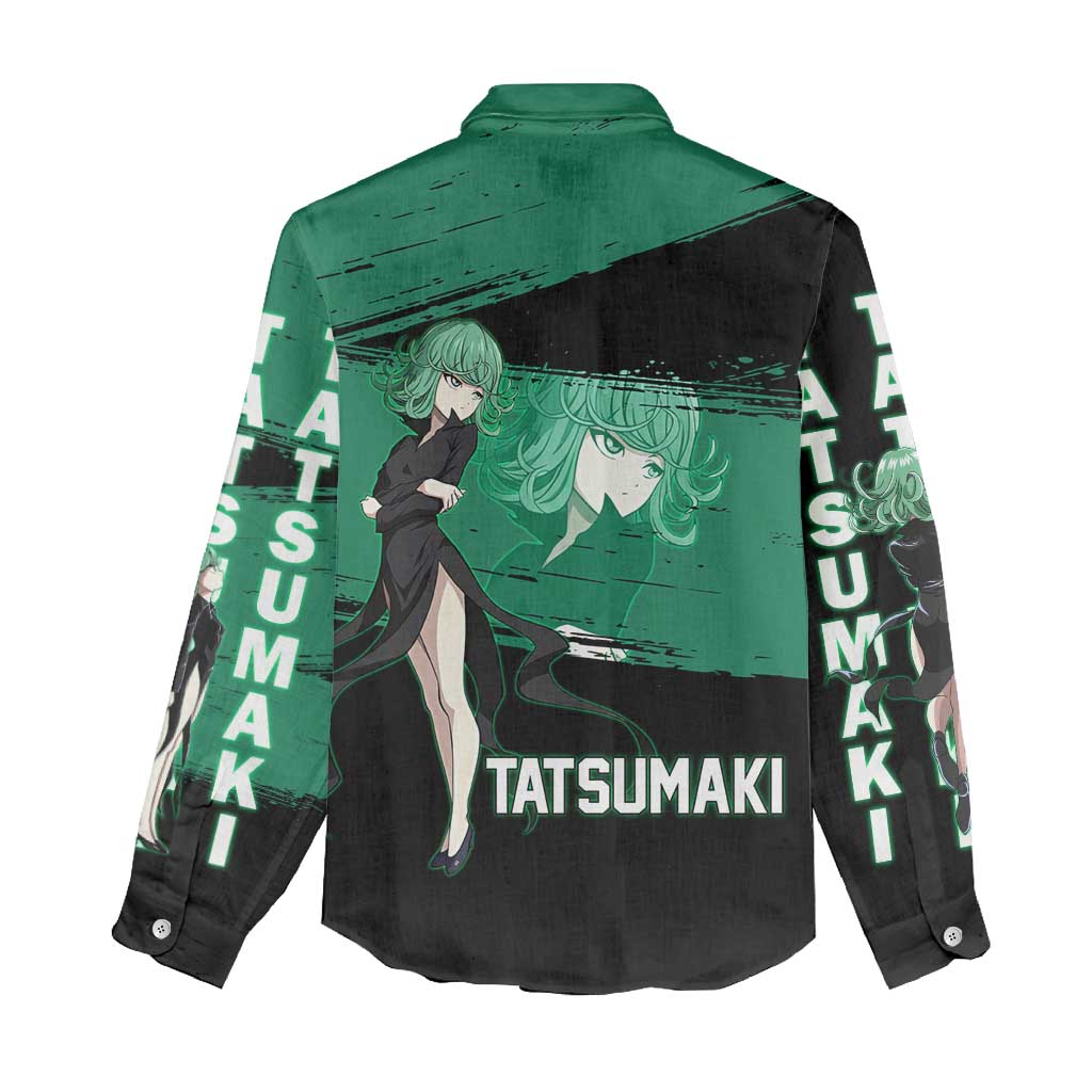 Tatsumaki One Punch Man Anime Green and Black Theme Women Casual Shirt with Psychic Power Effects and Bold - The Mazicc