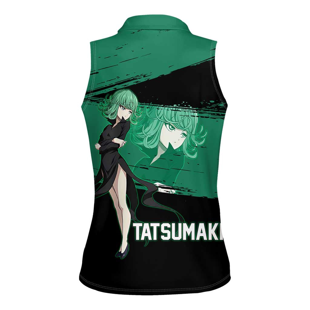 Tatsumaki One Punch Man Anime Green and Black Theme Women Sleeveless Polo Shirt with Psychic Power Effects and Bold - The Mazicc