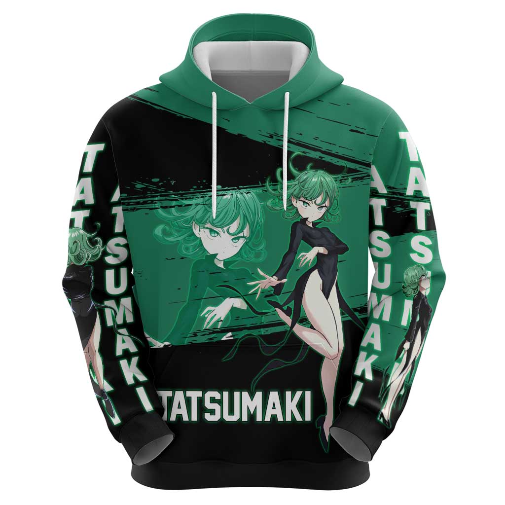Tatsumaki One Punch Man Anime Green and Black Theme Zip Hoodie with Psychic Power Effects and Bold - The Mazicc