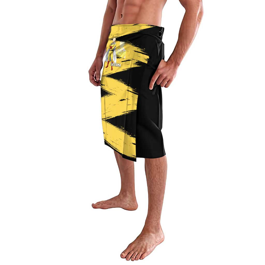 Saitama One Punch Man Anime Yellow and Black Theme Lavalava with Heroic Pose and Dynamic Brushstroke Background - The Mazicc