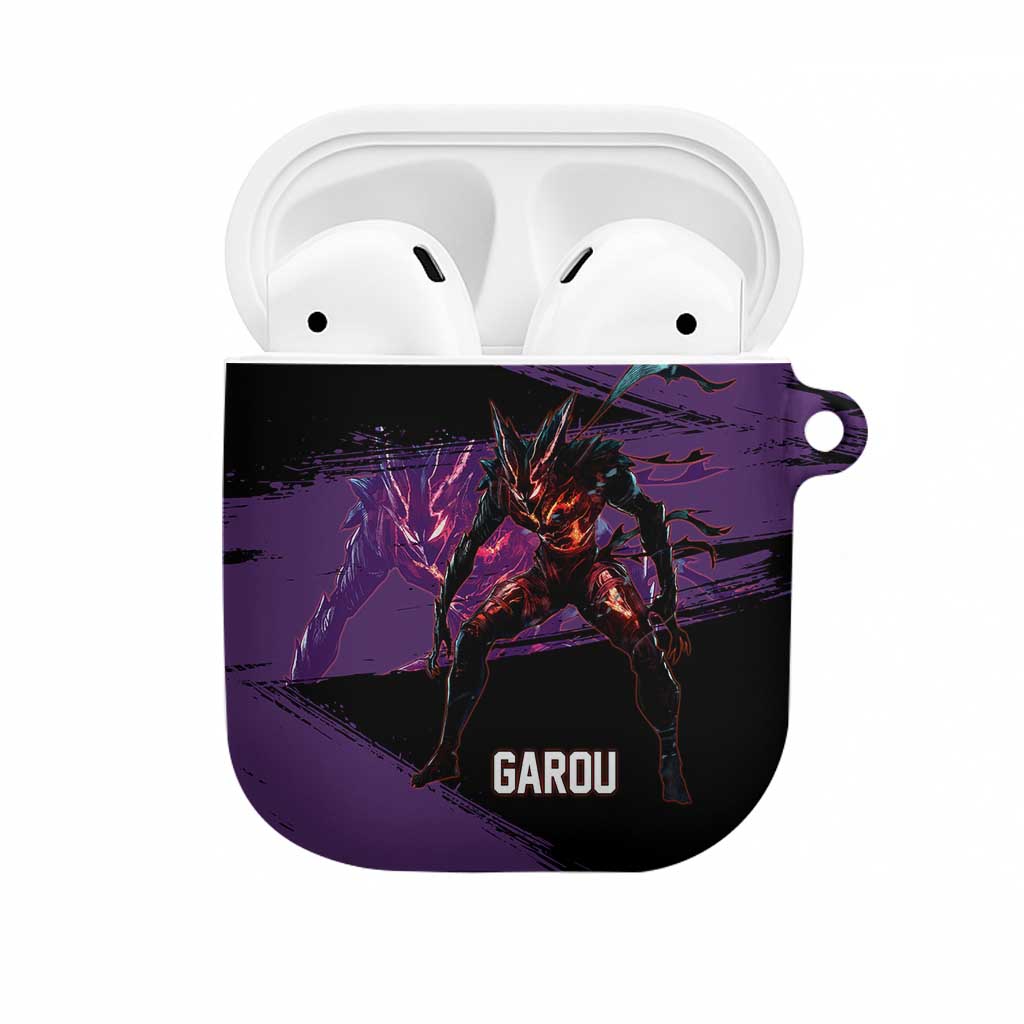 Garou One Punch Man Anime Purple and Black Theme AirPods Case with Hero and Monster Forms in Dynamic Battle Pose - The Mazicc