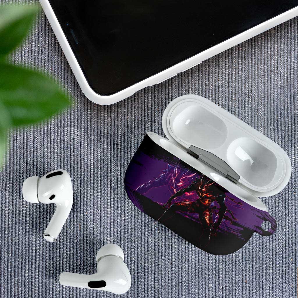 Garou One Punch Man Anime Purple and Black Theme AirPods Case with Hero and Monster Forms in Dynamic Battle Pose - The Mazicc