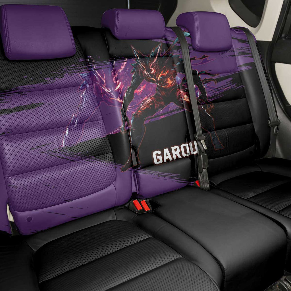 Garou One Punch Man Anime Purple and Black Theme Back Car Seat Cover with Hero and Monster Forms in Dynamic Battle Pose - The Mazicc