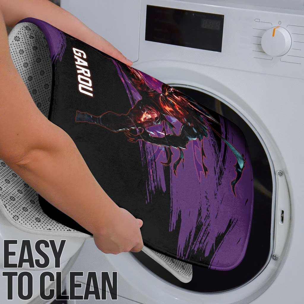 Garou One Punch Man Anime Purple and Black Theme Bathroom Set with Hero and Monster Forms in Dynamic Battle Pose - The Mazicc