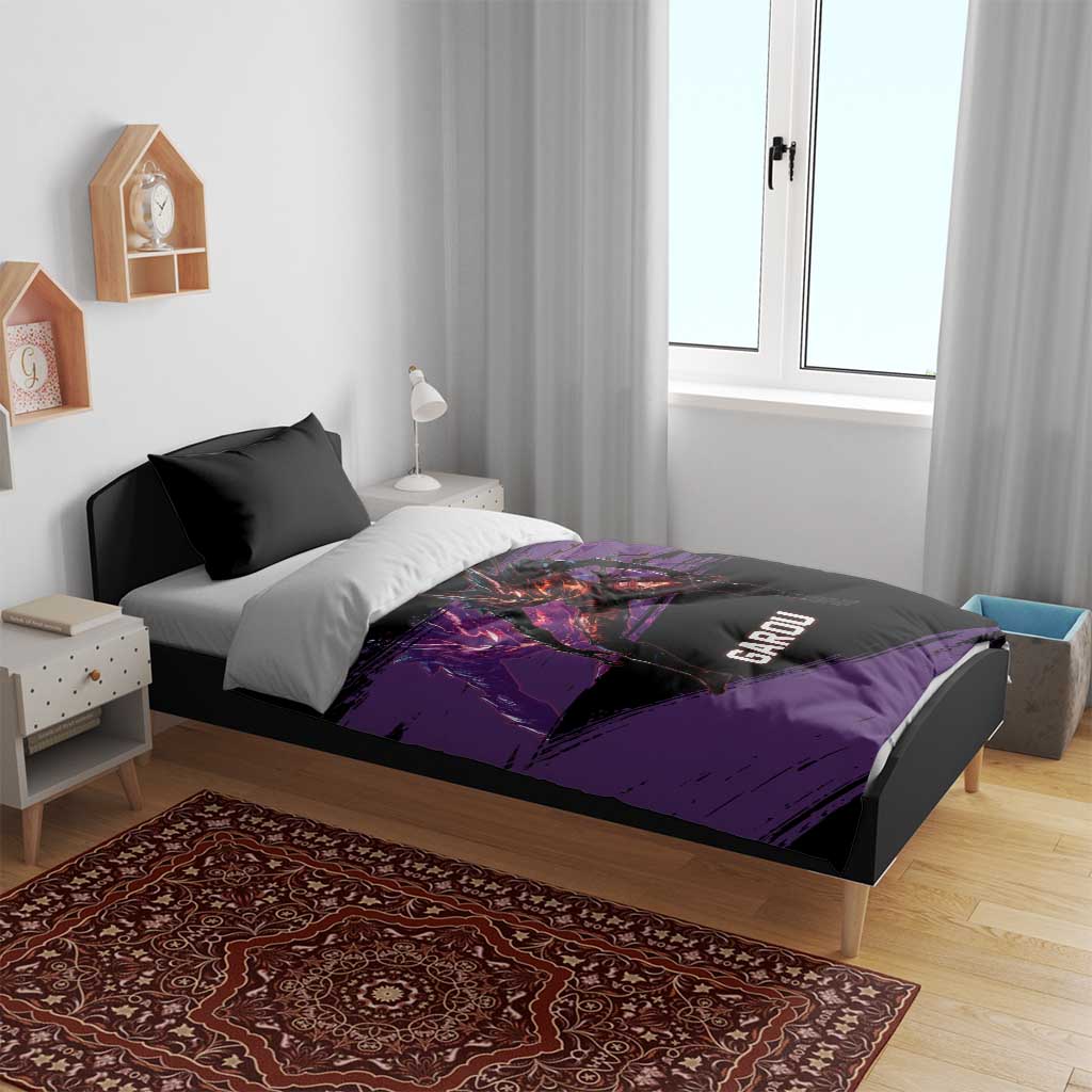 Garou One Punch Man Anime Purple and Black Theme Bedding Set with Hero and Monster Forms in Dynamic Battle Pose - The Mazicc