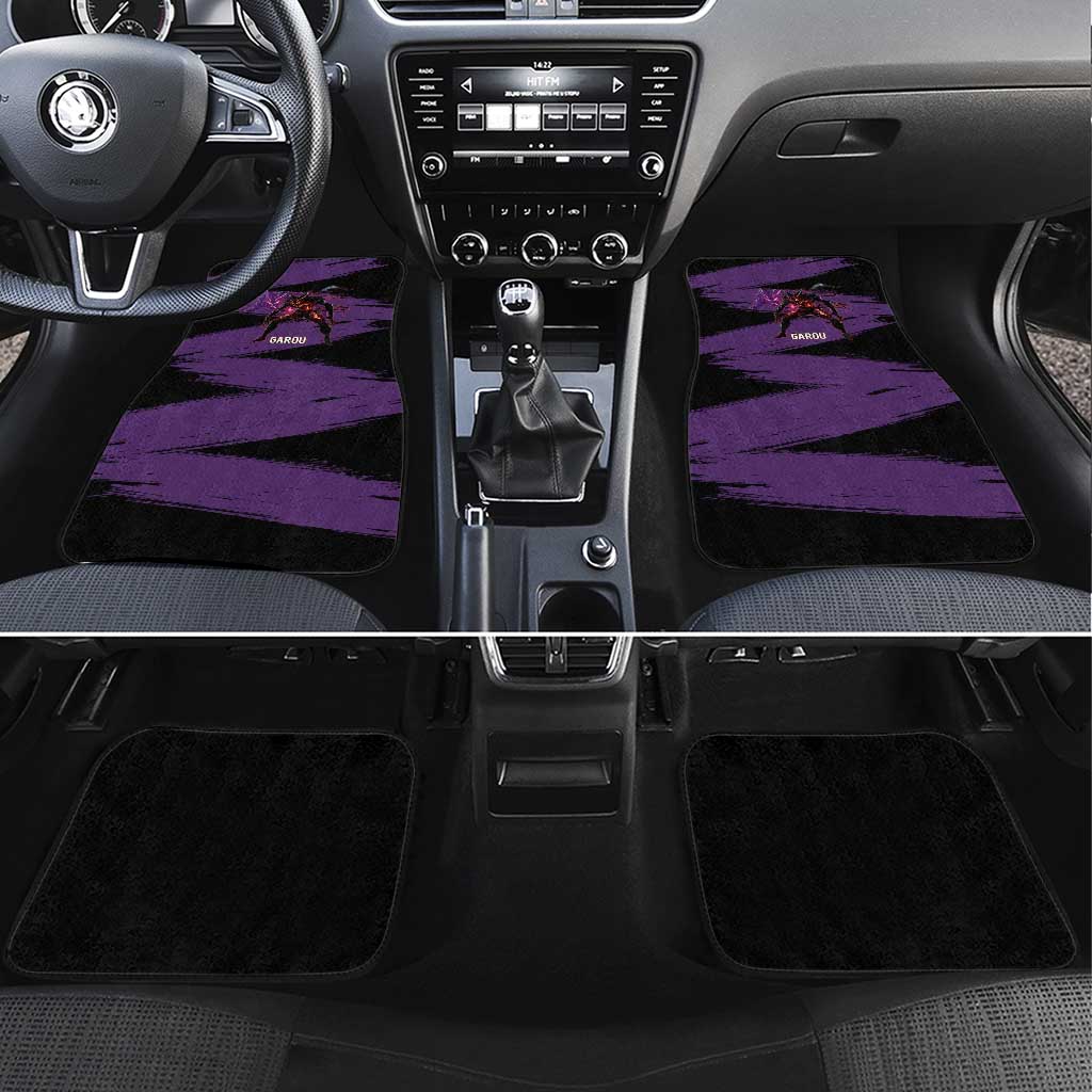 Garou One Punch Man Anime Purple and Black Theme Car Mats with Hero and Monster Forms in Dynamic Battle Pose - The Mazicc