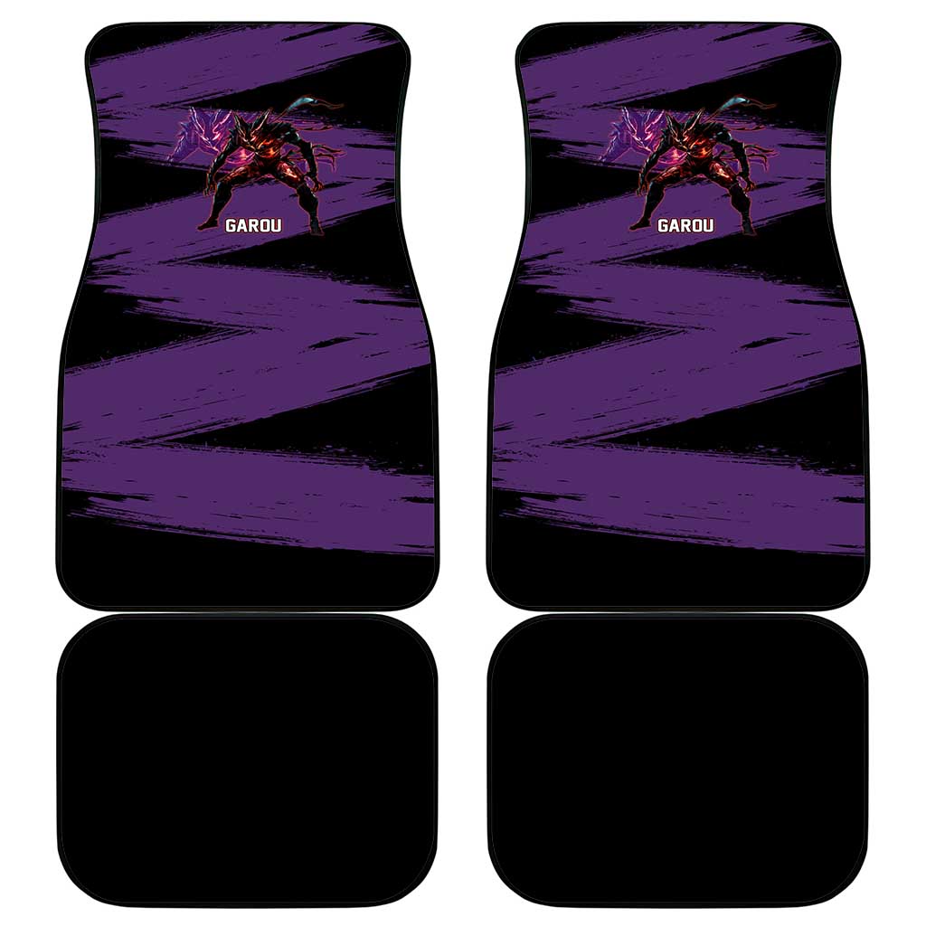 Garou One Punch Man Anime Purple and Black Theme Car Mats with Hero and Monster Forms in Dynamic Battle Pose - The Mazicc