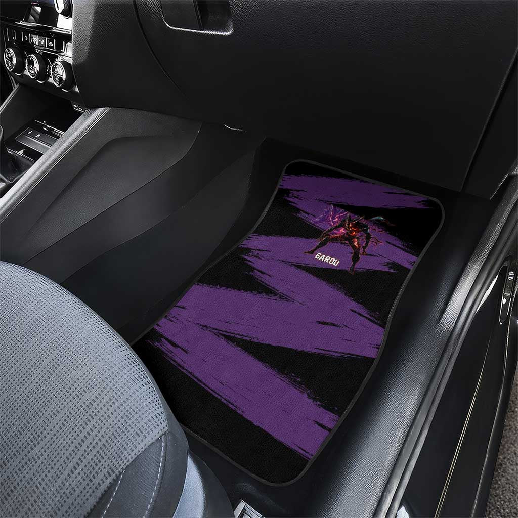 Garou One Punch Man Anime Purple and Black Theme Car Mats with Hero and Monster Forms in Dynamic Battle Pose - The Mazicc