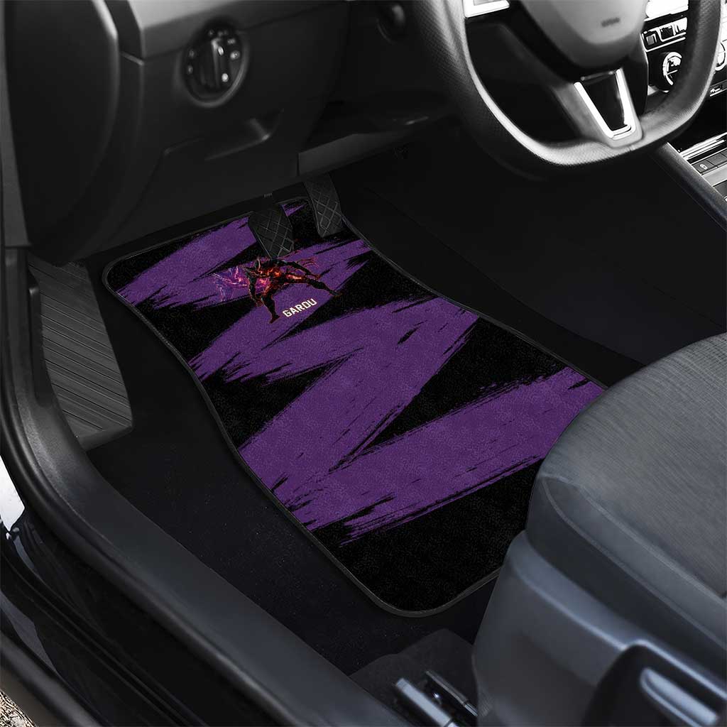 Garou One Punch Man Anime Purple and Black Theme Car Mats with Hero and Monster Forms in Dynamic Battle Pose - The Mazicc