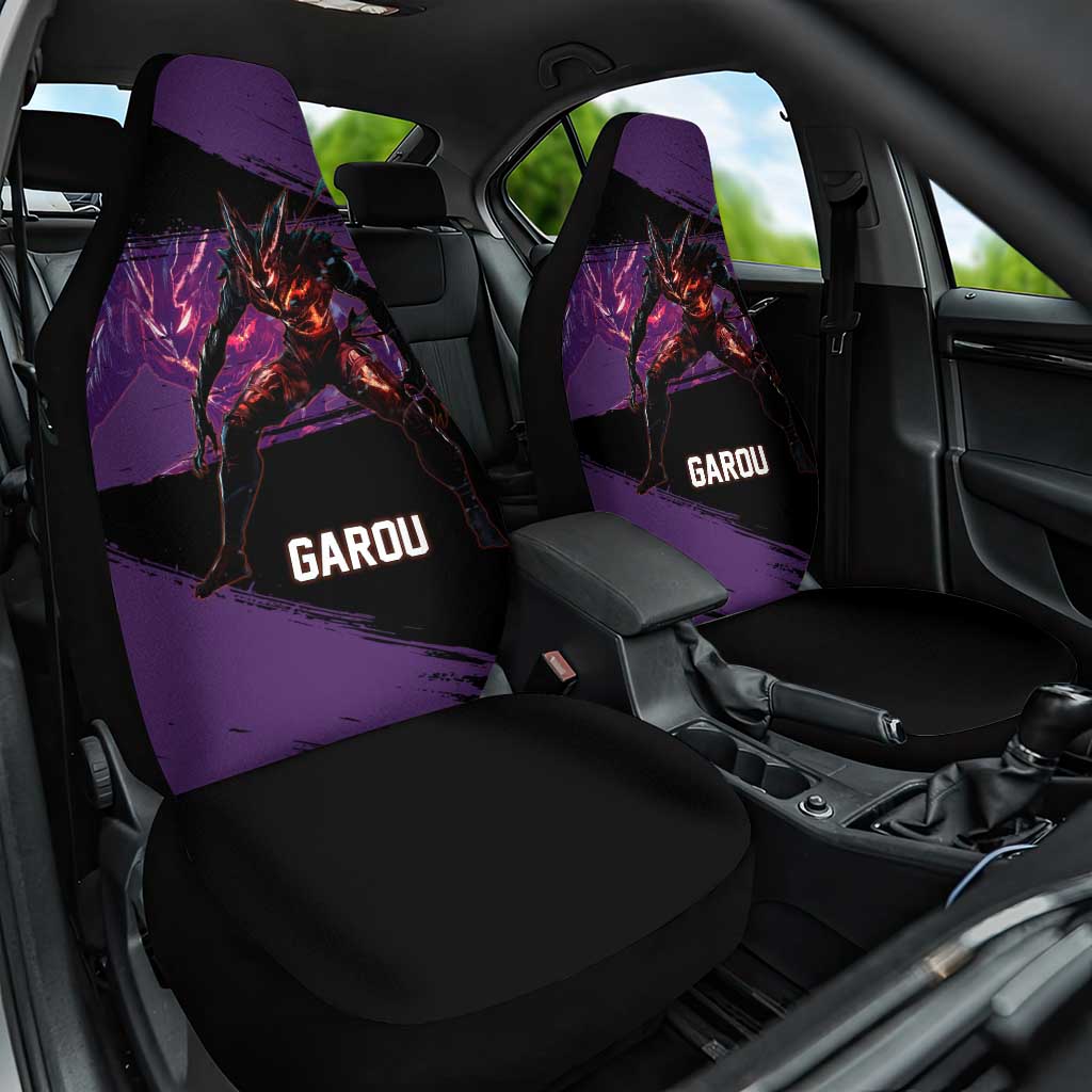 Garou One Punch Man Anime Purple and Black Theme Car Seat Cover with Hero and Monster Forms in Dynamic Battle Pose - The Mazicc